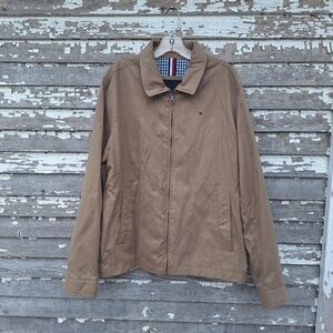 EUC Tommy Hilfiger Men's Classic Front-Zip Micro-Twill Jacket Khaki Size Large